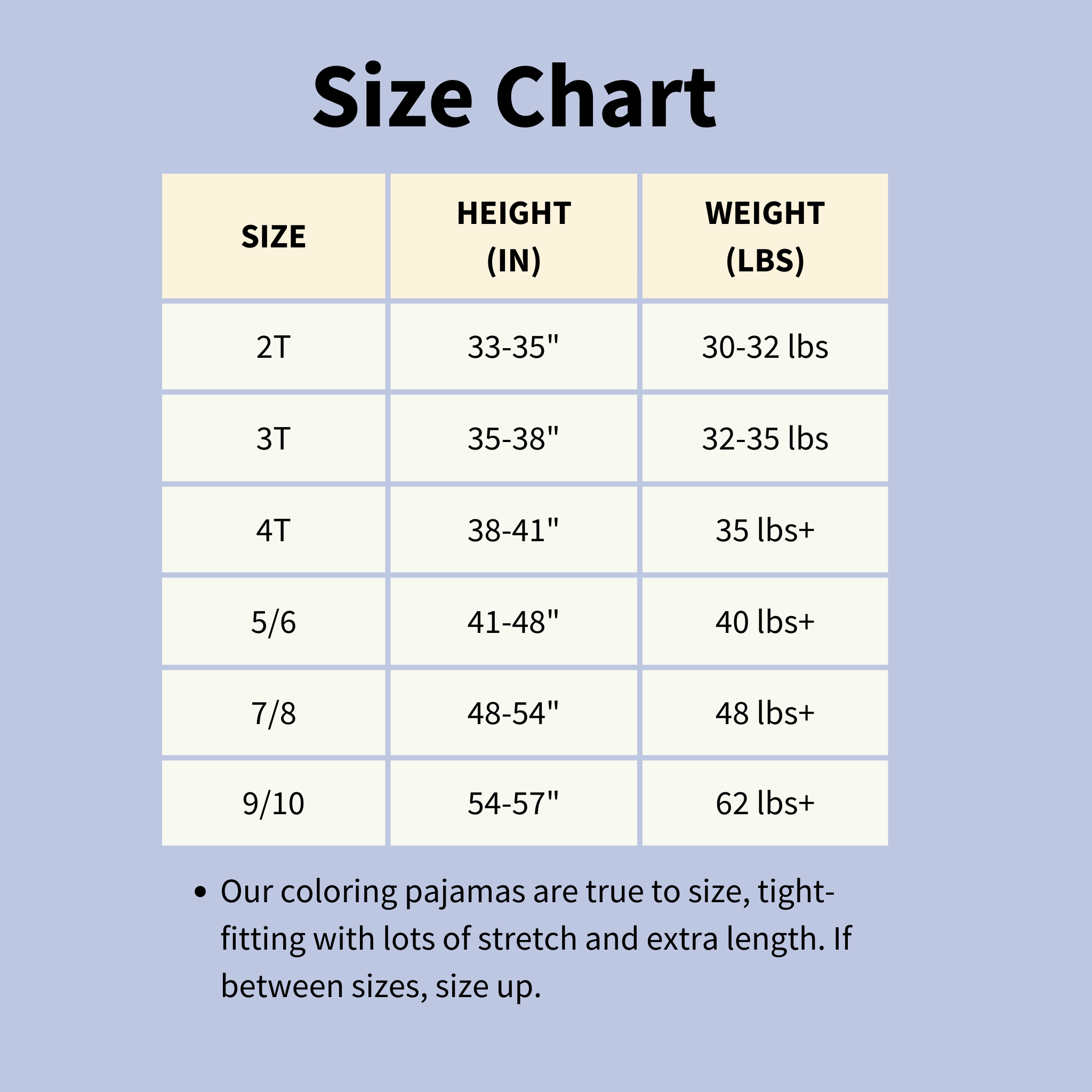 Size Chart Size Chart