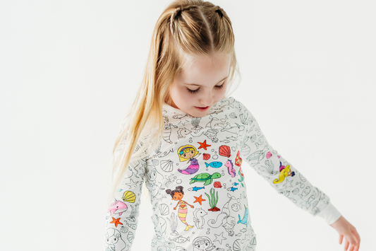 Mermaid Coloring Pajamas for Kids Featured in Posh Lifestyle & Beauty Blog's Summer Kids Edit