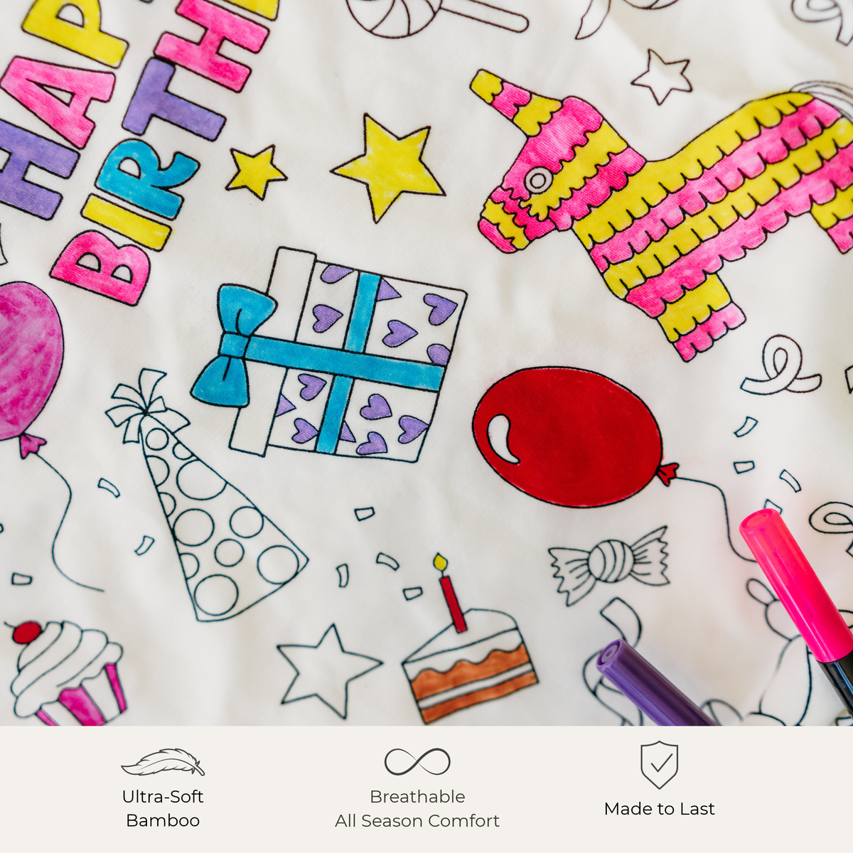 Birthday Coloring Pajamas with Markers | Kids Gift Set