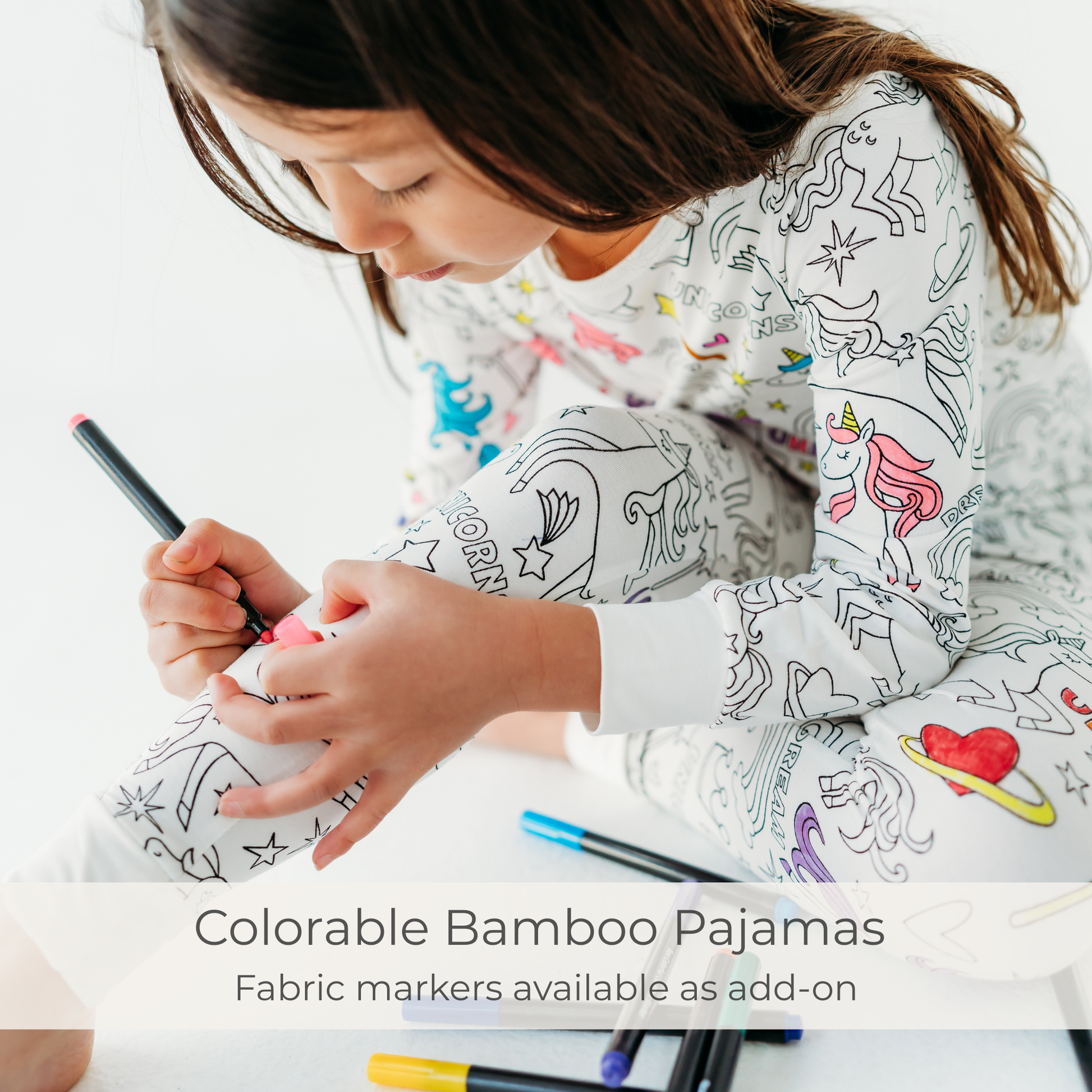 Soft bamboo coloring pajamas for kids with unicorn print