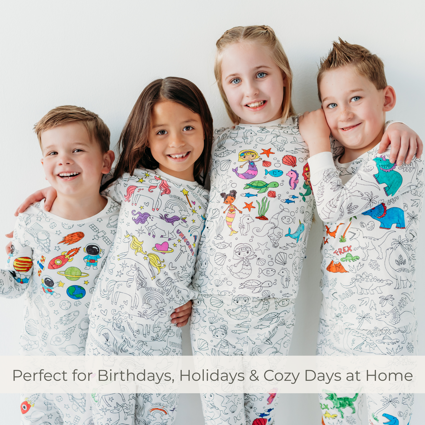 Creative birthday, Christmas of Hanukkah gift. Coloring pajamas set for kids.