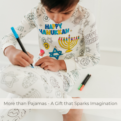 Hanukkah Coloring Pajamas Gift Set | Bamboo PJs + Markers