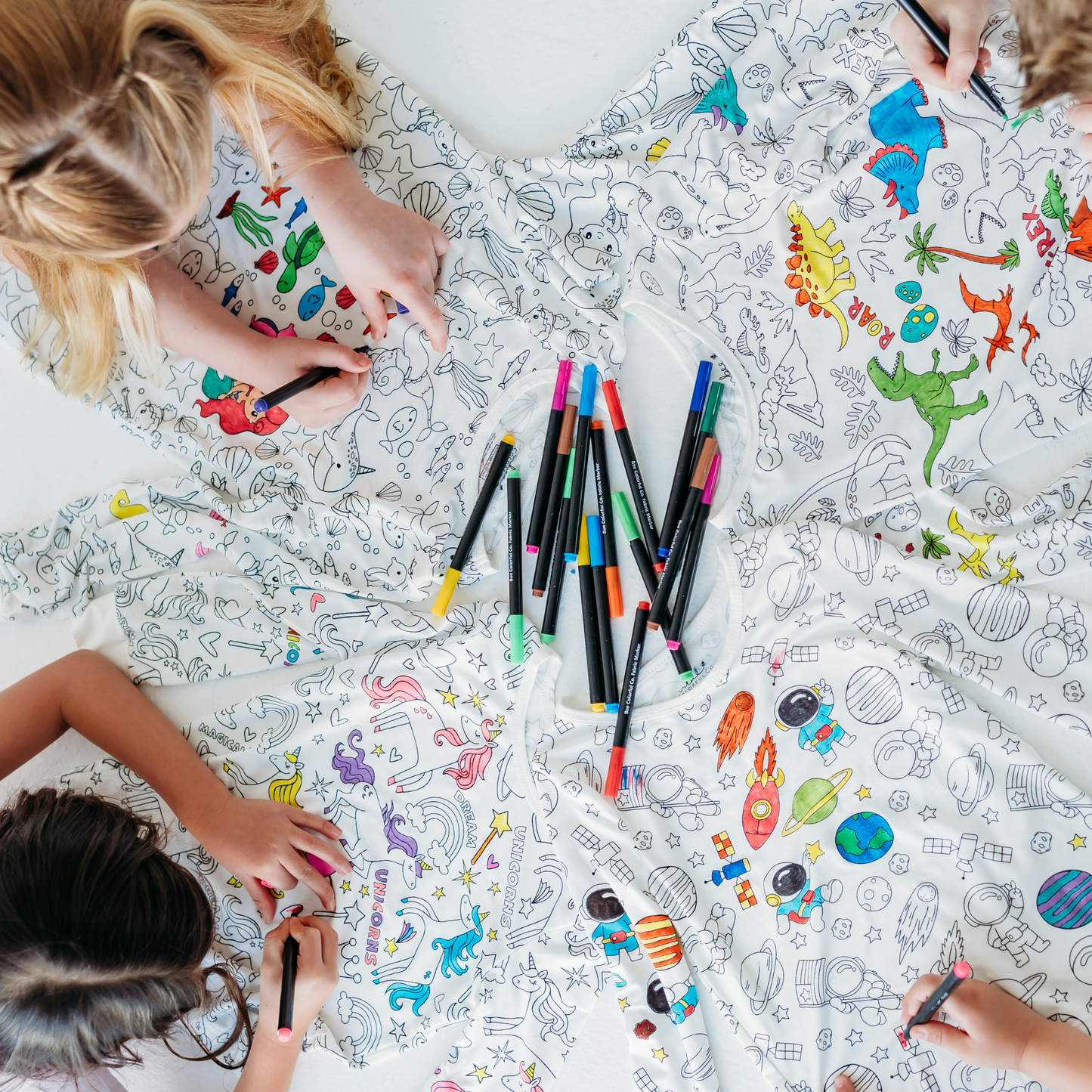 kids using fabric markers for kids coloring pajamas