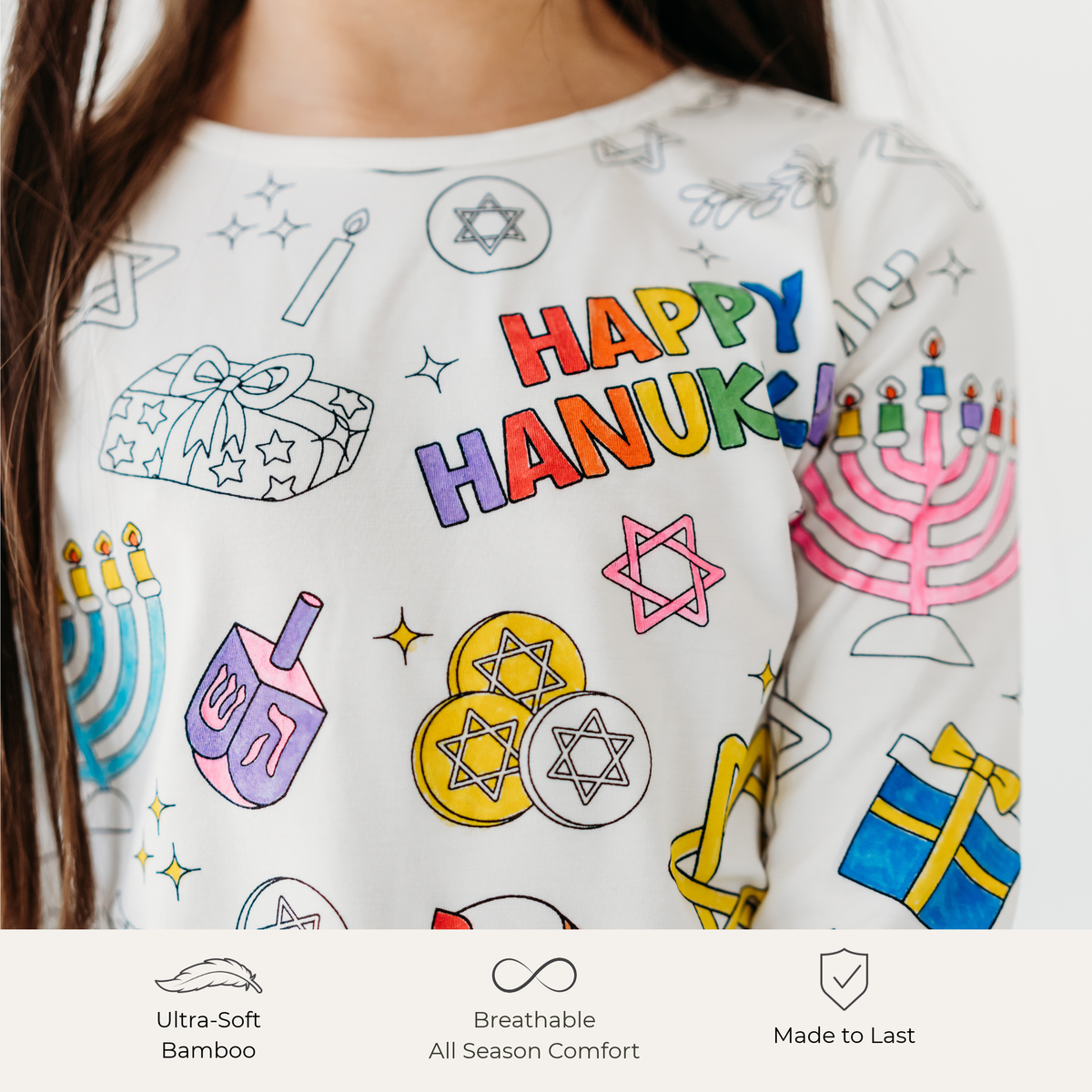 Hanukkah Coloring Pajamas Gift Set | Bamboo PJs + Markers