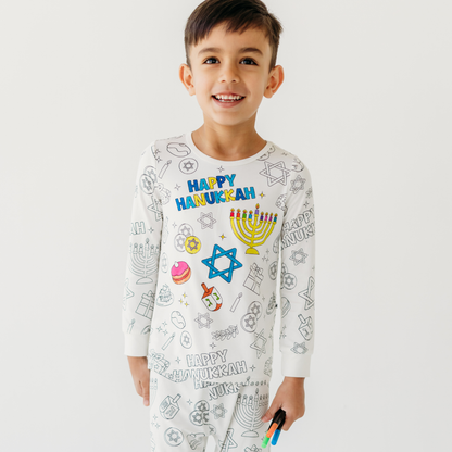 Hanukkah Coloring Pajamas Gift Set | Bamboo PJs + Markers