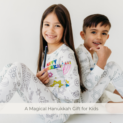 Hanukkah Coloring Pajamas Gift Set | Bamboo PJs + Markers