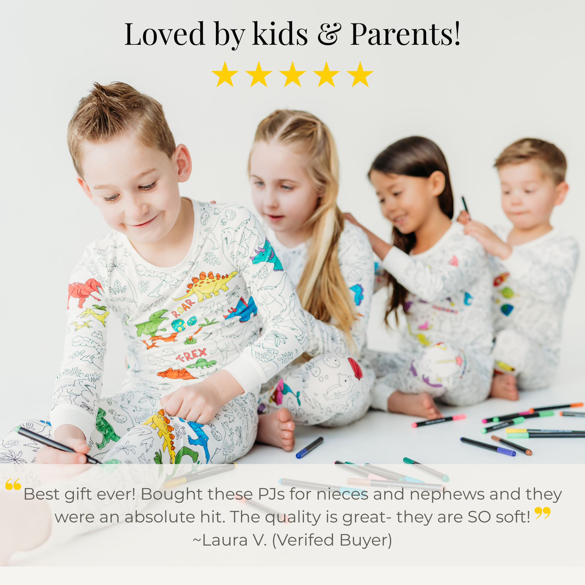 kids wearing custom colored dinosaur pajamas review
