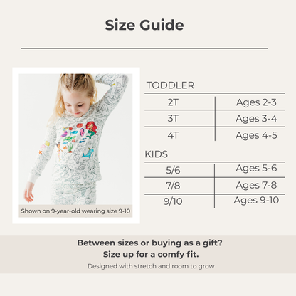 Kids bamboo mermaid pajamas size guide