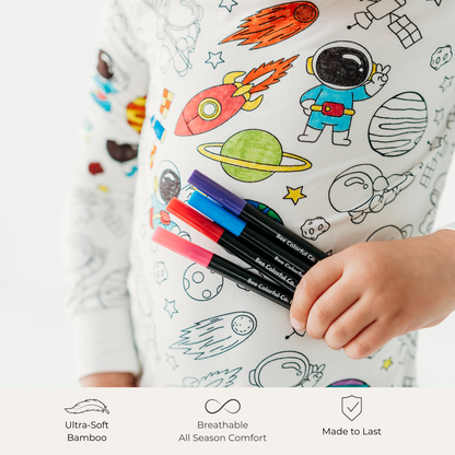 Soft bamboo space pajama set for kids breathable fabric