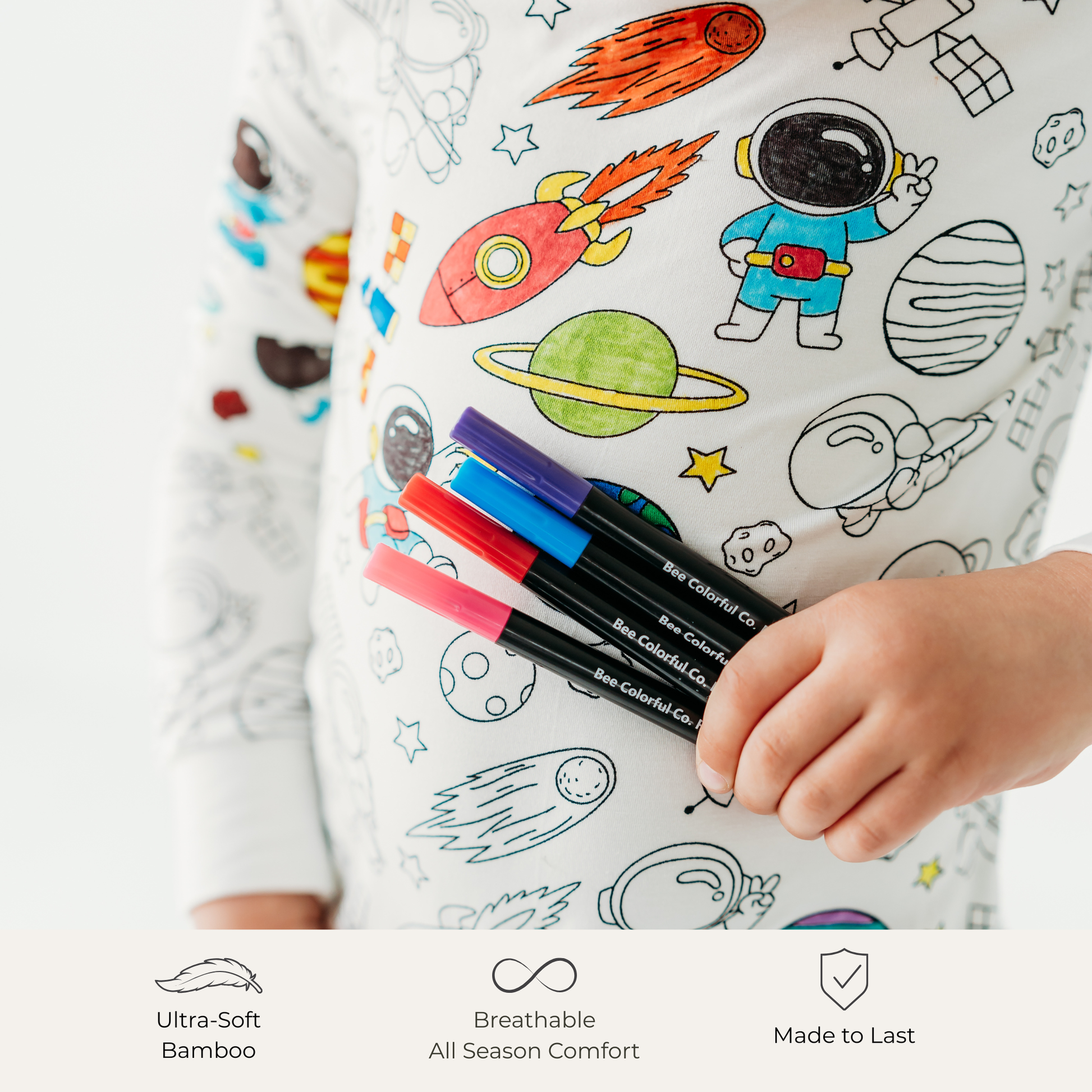 Soft bamboo space pajamas set for kids breathable fabric