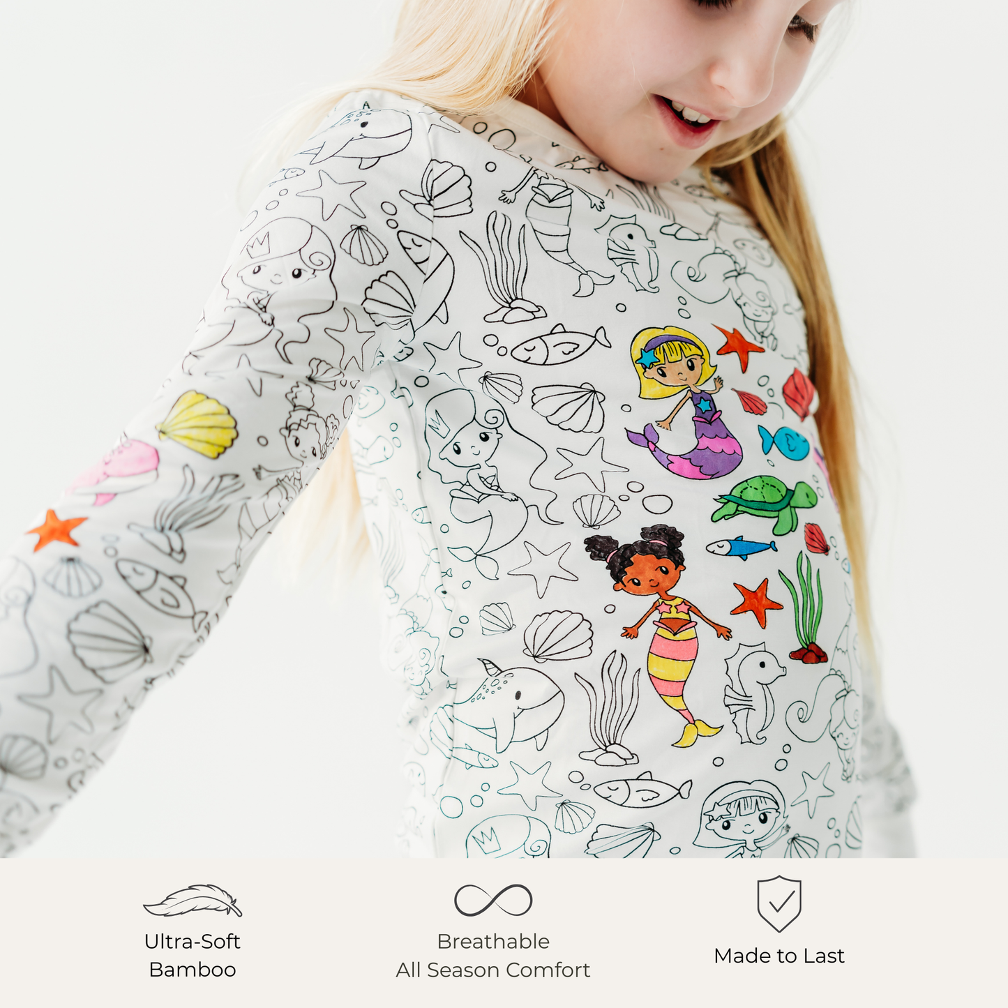 Soft bamboo mermaid pajamas set for kids breathabe fabric