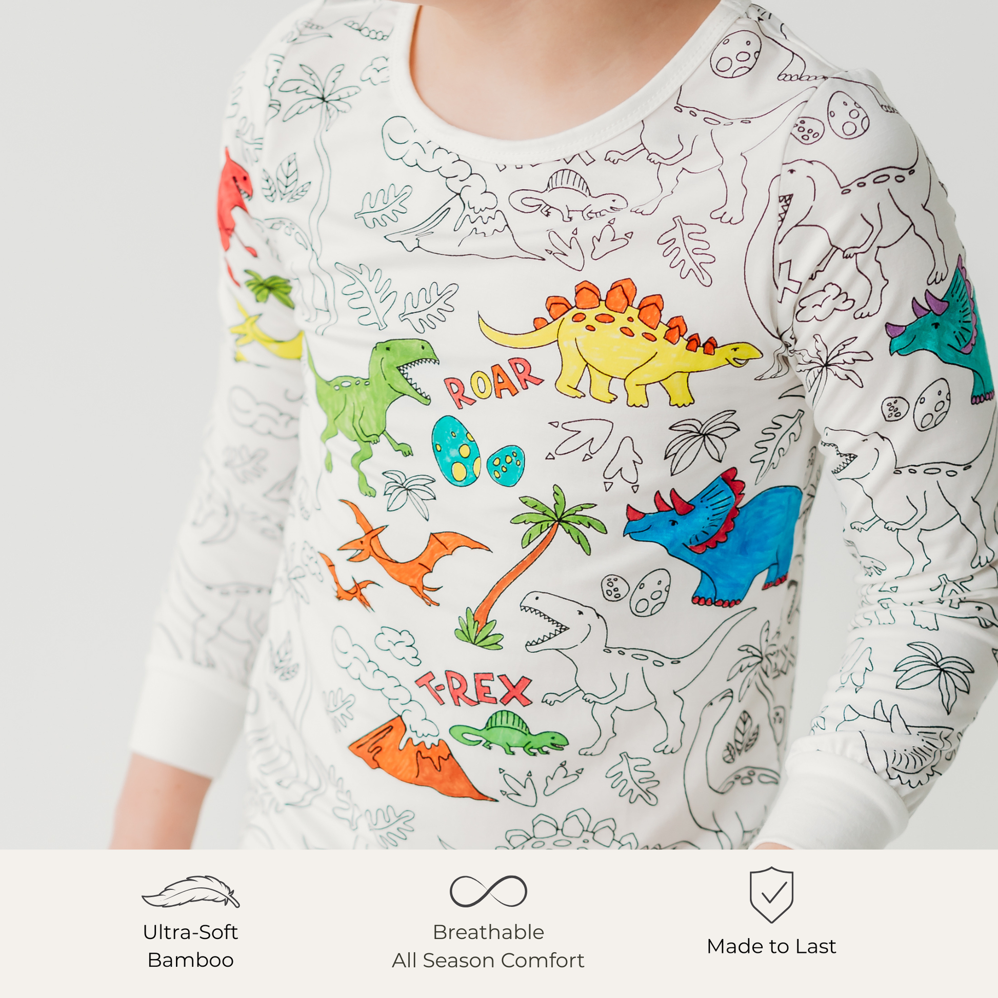 Soft bamboo dinosaur pajamas set for kids