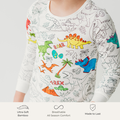Soft bamboo dinosaur pajamas set for kids